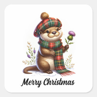 Scottish Christmas Otter Christmas Square Sticker
