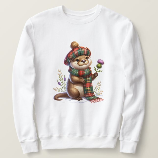 Scottish Christmas Otter Christmas Sweatshirt (Design Front)
