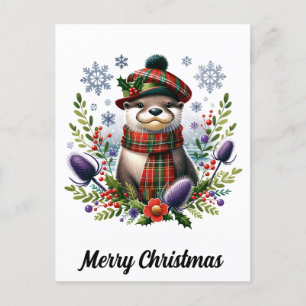 Scottish Christmas Otter Christmas with Thistle Postcard