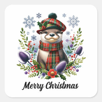 Scottish Christmas Otter Christmas with Thistle Square Sticker