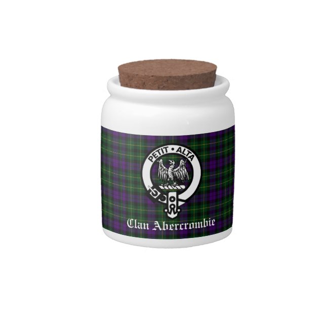 Scottish Clan Abercrombie Crest & Tartan Candy Jar (Front)