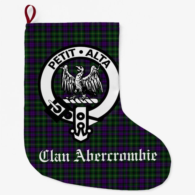 Scottish Clan Abercrombie Crest & Tartan Large Christmas Stocking (Front)