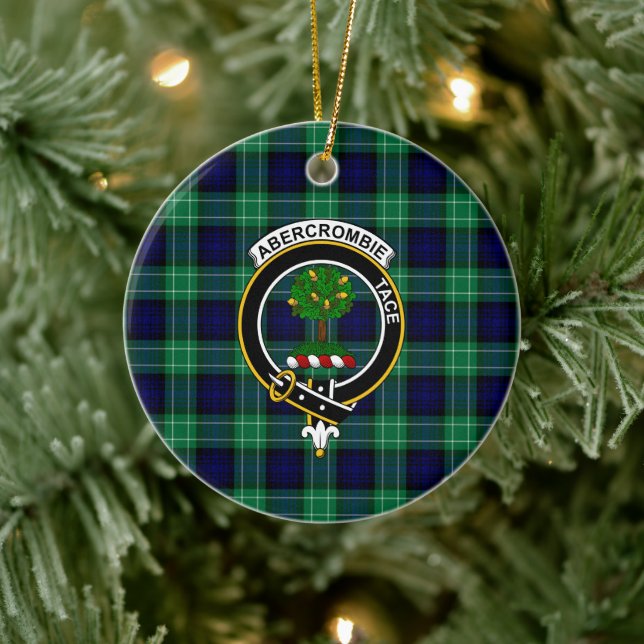 Scottish Clan Abercrombie Hunting Tartan and Crest Ceramic Ornament (Tree)