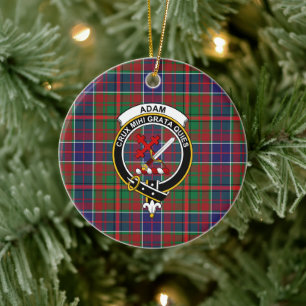 Scottish Clan Adam Ancient Tartan and Crest Ceramic Ornament
