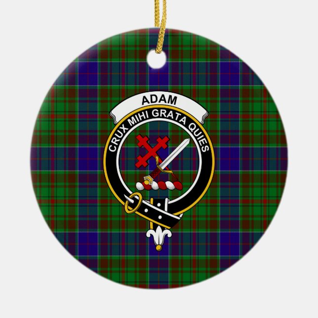 Scottish Clan Adam Hunting Tartan and Crest Ceramic Ornament (Front)