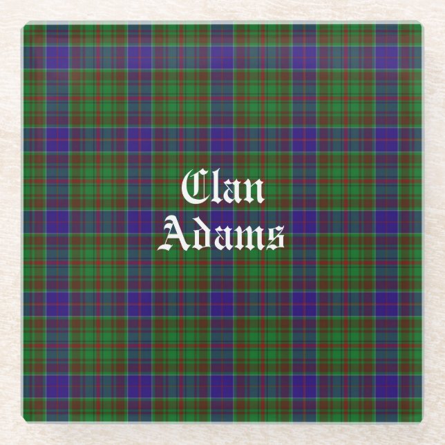 Scottish Clan Adams Tartan Glass Coaster (Front)