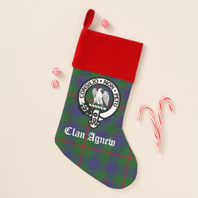 Scottish Clan Agnew Crest & Tartan Christmas Stocking (Front)