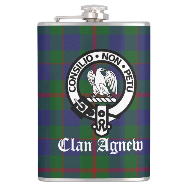 Scottish Clan Agnew Crest & Tartan Flask (Front)