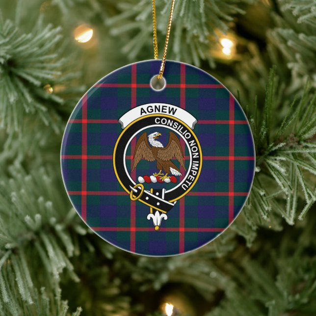 Scottish Clan Agnew Tartan and Crest Ceramic Ornament (Tree)