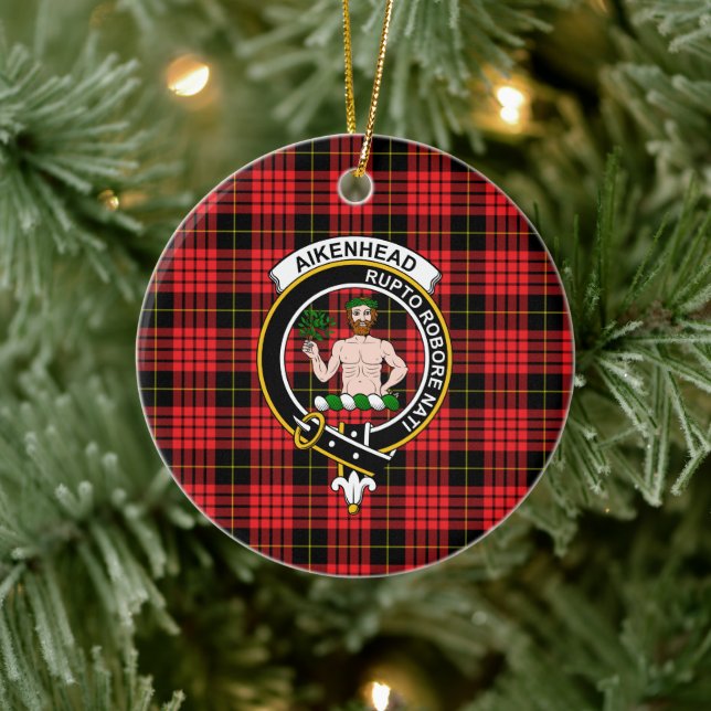 Scottish Clan Aikenhead Tartan and Crest Ceramic Ornament (Tree)