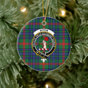 Scottish Clan Aiton Ancient Tartan and Crest Ceramic Ornament