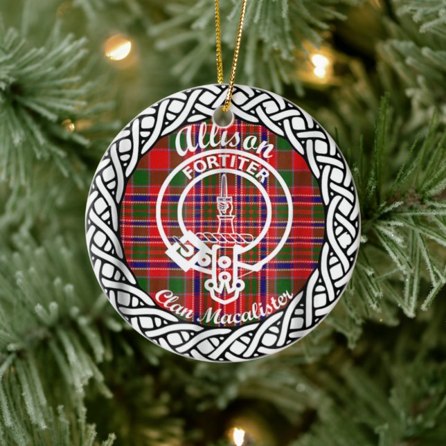 Scottish Clan Allison Tartan and Crest Ceramic Ornament (Tree)