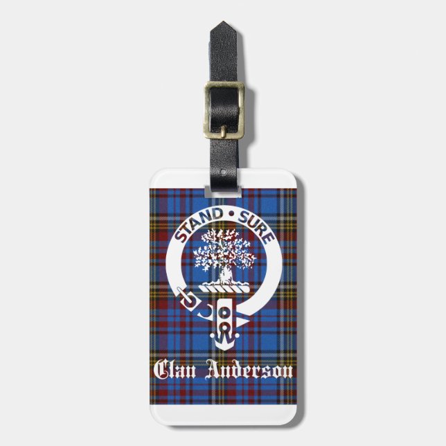 Scottish Clan Anderson Crest & Tartan Luggage Tag (Front Vertical)