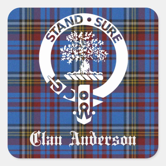 Scottish Clan Anderson Crest & Tartan Square Sticker (Front)