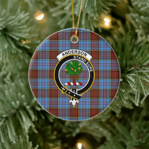 Scottish Clan Anderson Modern Tartan and Crest Ceramic Ornament