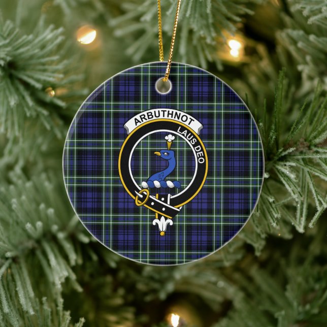 Scottish Clan Arbuthnot Tartan and Crest Ceramic Ornament (Tree)