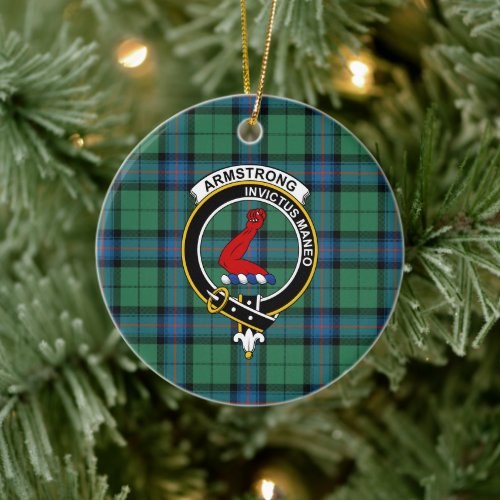 Scottish Clan Armstrong Ancient Tartan and Crest Ceramic Ornament