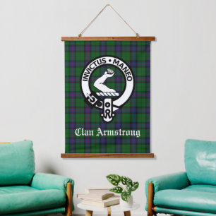 Scottish Clan Armstrong Crest Badge and Tartan Hanging Tapestry