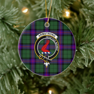 Scottish Clan Armstrong Modern Tartan and Crest Ceramic Ornament
