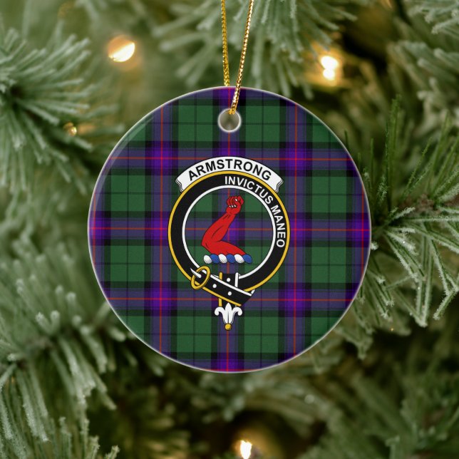 Scottish Clan Armstrong Modern Tartan and Crest Ceramic Ornament (Tree)