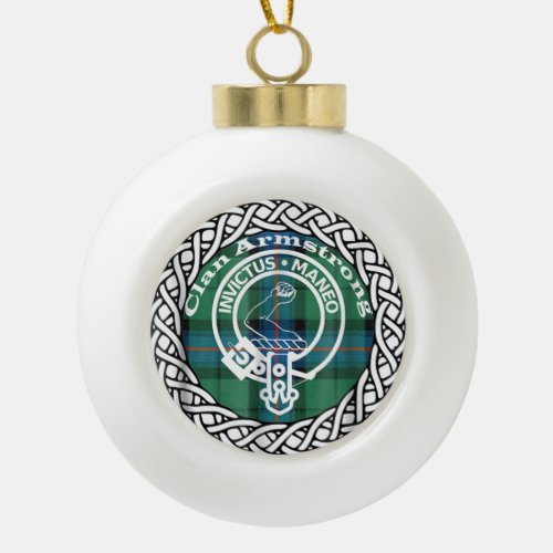 Scottish Clan Armstrong Tartan and Crest Ceramic Ball Christmas Ornament