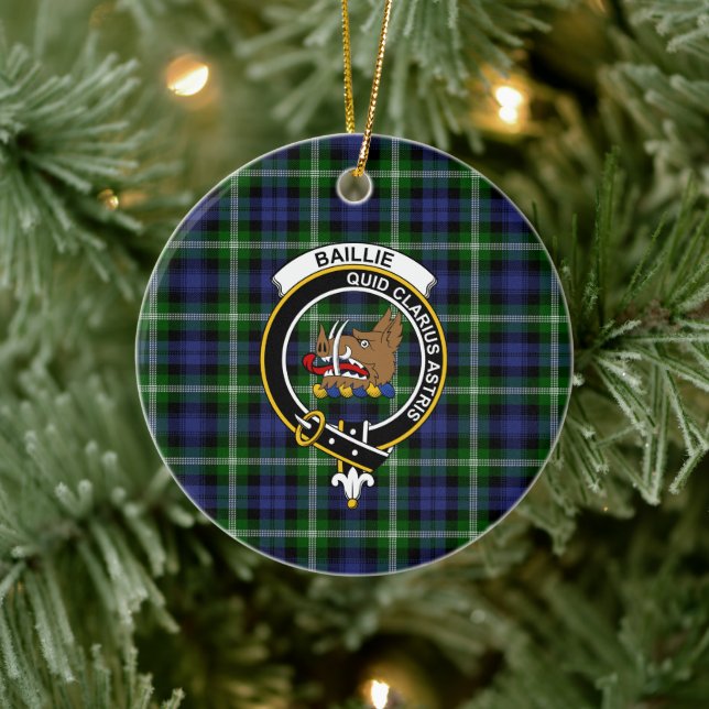 Scottish Clan Baillie Modern Tartan and Crest Ceramic Ornament (Tree)