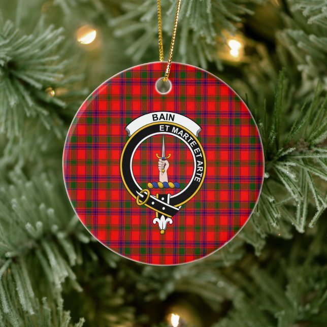 Scottish Clan Bain Tartan and Crest Ceramic Ornament (Tree)