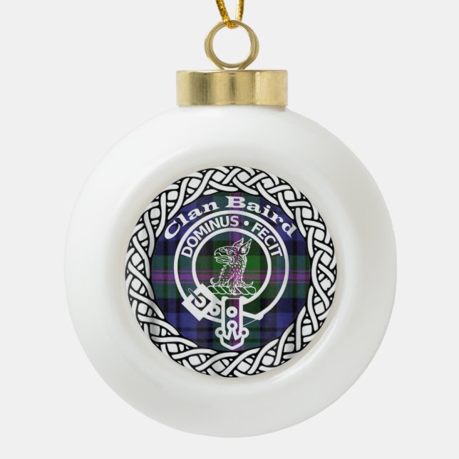 Scottish Clan Baird Tartan and Crest Ceramic Ball Christmas Ornament (Front)