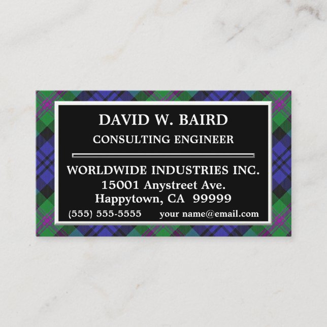 Scottish Clan Baird Tartan Plaid Business Card (Front)