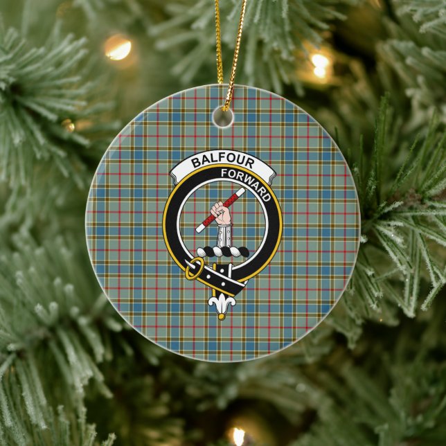 Scottish Clan Balfour Tartan and Crest Ceramic Ornament (Tree)