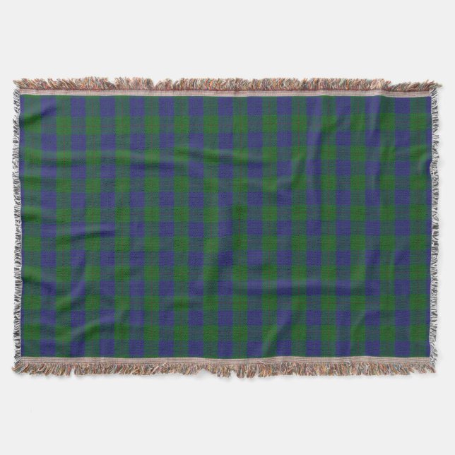 Scottish Clan Barclay Hunting Green Blue Tartan Throw Blanket (Front)