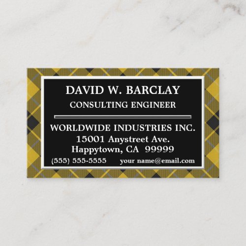 Scottish Clan Barclay Yellow Black Tartan Plaid Business Card