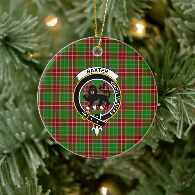 Scottish Clan Baxter Modern Tartan and Crest Ceramic Ornament (Tree)