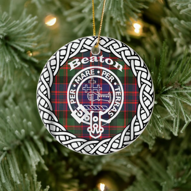 Scottish Clan Beaton Tartan and Crest Ceramic Ornament (Tree)