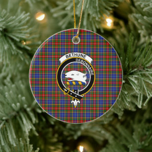 Scottish Clan Bethune Tartan and Crest Ceramic Ornament
