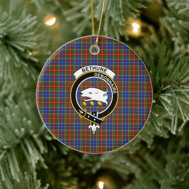 Scottish Clan Bethune Tartan and Crest Ceramic Ornament (Tree)