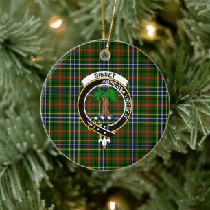 Scottish Clan Bisset Pattern Tartan and Crest Ceramic Ornament