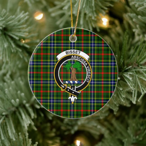 Scottish Clan Bisset Pattern Tartan and Crest Ceramic Ornament