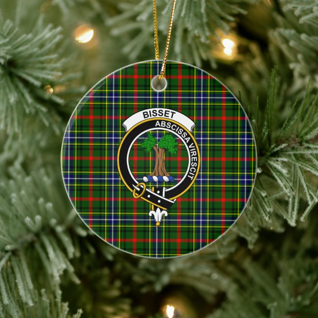 Scottish Clan Bisset Pattern Tartan and Crest Ceramic Ornament (Tree)