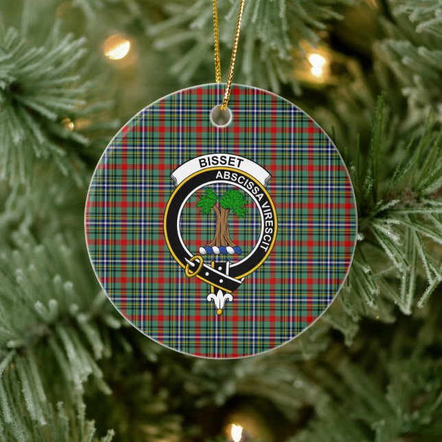 Scottish Clan Bisset Tartan and Crest Ceramic Ornament (Tree)