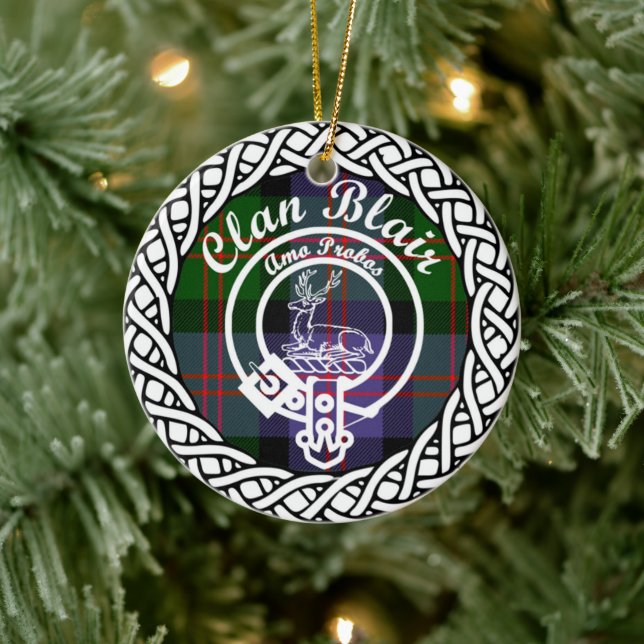 Scottish Clan Blair Tartan and Crest Ceramic Ornament (Tree)
