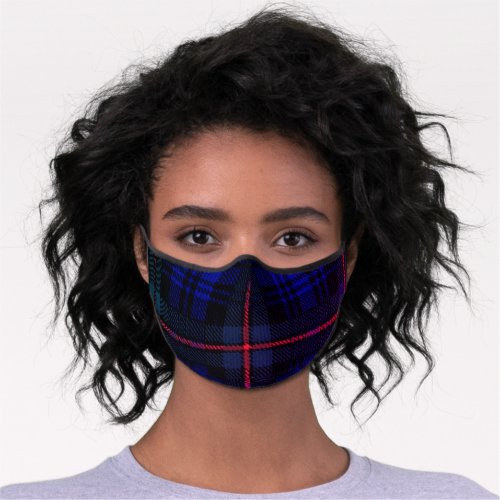 Scottish clan blue tartan plaid pattern premium face mask