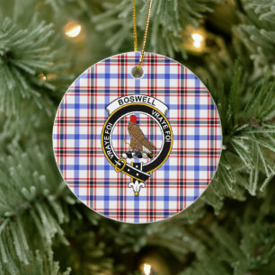 Scottish Clan Boswell Modern Tartan and Crest Ceramic Ornament