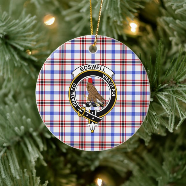 Scottish Clan Boswell Modern Tartan and Crest Ceramic Ornament (Tree)