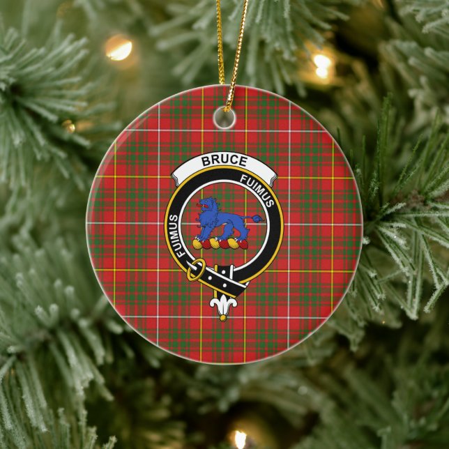 Scottish Clan Bruce Modern Tartan and Crest Ceramic Ornament (Tree)