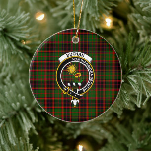 Scottish Clan Buchan Modern Tartan and Crest Ceramic Ornament