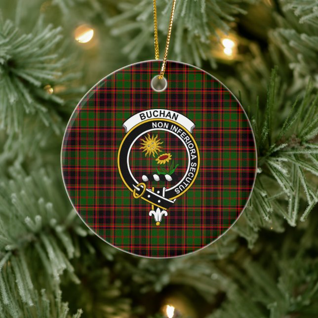 Scottish Clan Buchan Modern Tartan and Crest Ceramic Ornament (Tree)