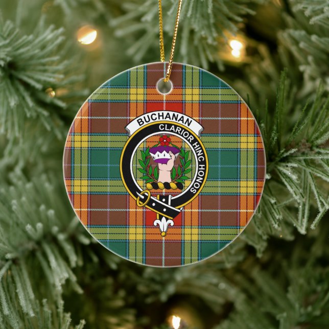 Scottish Clan Buchanan Old Sett Tartan and Crest Ceramic Ornament (Tree)