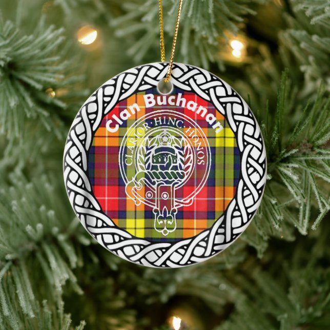 Scottish Clan Buchanan Tartan and Crest Ceramic Ornament (Tree)