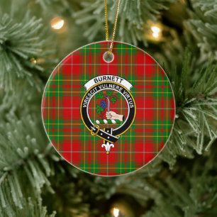 Scottish Clan Burnett Ancient Tartan and Crest Ceramic Ornament